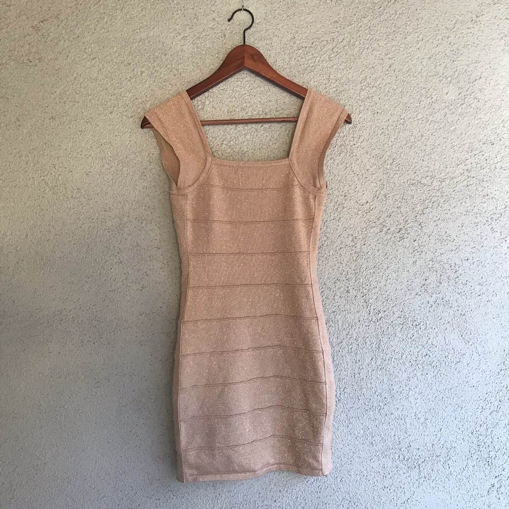 FOREVER 21 | Y2K Champagne Gold Bodycon Bandage Mini Sparkle Dress - Picture 6 of 11